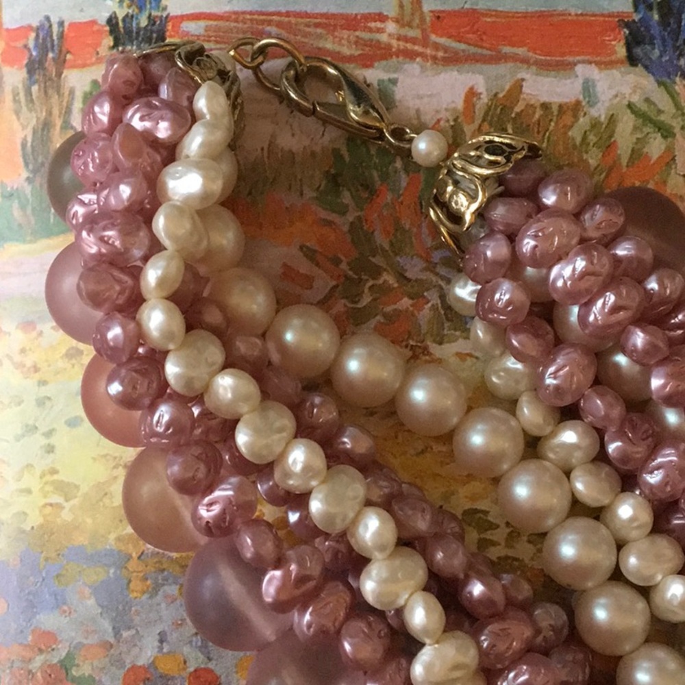 Pink Faux Freshwater Pearls Matte Frosted Barbie Beads Necklace Vintage - Picture 8 of 8